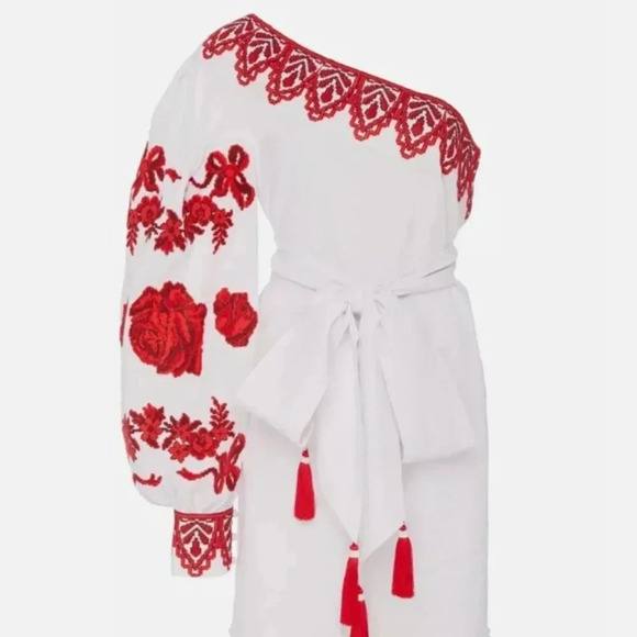 Yuliya Magdych Gzhel One Shoulder Playsuit Jumpsuit Dress Shorts Embroidered 1 - Picture 2 of 7